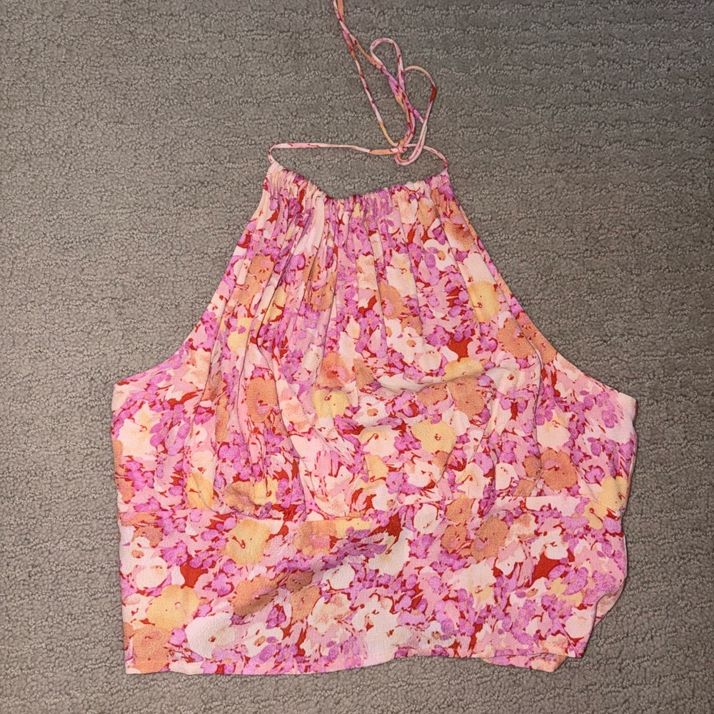 Le Lis Pink and Orange Floral Halter Blouse